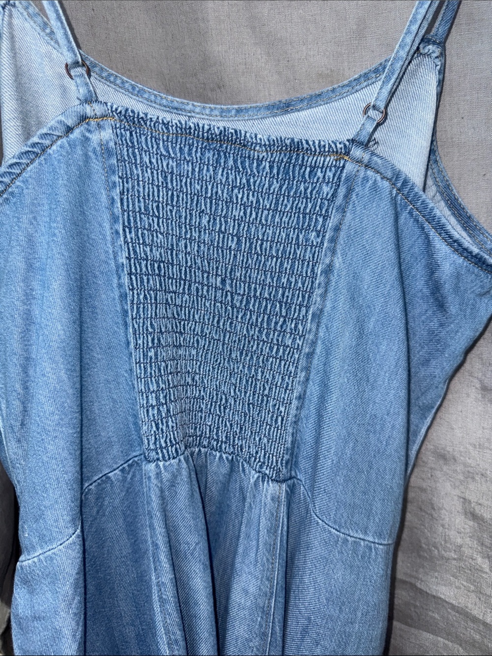 Light Blue Denim Slip Spaghetti Strap Dress with Front Slit - Picture 7 of 7